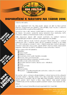 Doporučení k nástupu na tábor Lančov 2016