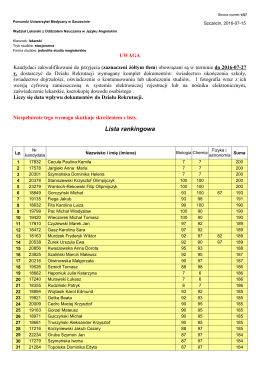 Lista rankingowa - Pomorski Uniwersytet Medyczny
