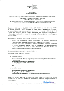 Informacja o wolnych miejscach na kierunku Architektura