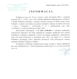 Działając na mocy art. 83 ust 4 ustawy z dnia 16 kwietnia 2004r. o