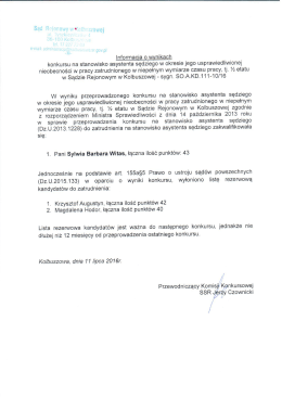 wyniki konkusu zastępstwo asystenta
