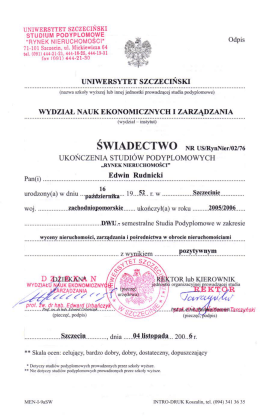 dyplom - ERA Nadzory i usługi budowlane Edwin Rudnicki