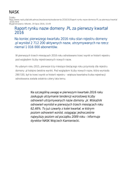 NASK Raport rynku nazw domeny .PL za pierwszy kwartał 2016