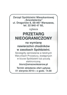 ogłoszenie o przetargu na wymianę nawierzchni chodników