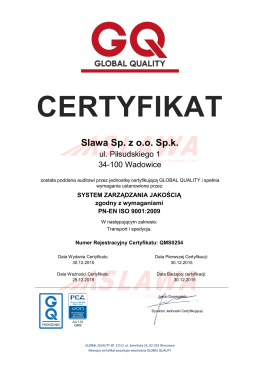 certyfikat - Slawa – Transport i Spedycja zagraniczna