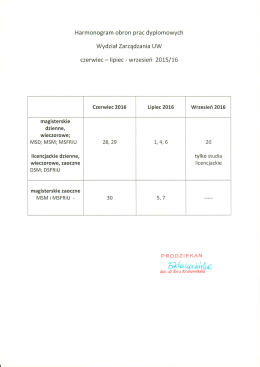 Harmonogram obron czerwiec - lipiec 2016