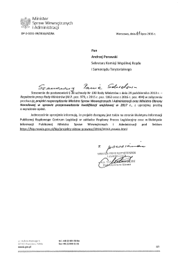 Pismo kierujące projekt do Komisji Wspolnej Rządu i Samorządu