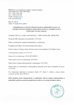 Informacija o izjavljenoj žalbi na dokumentaciju za