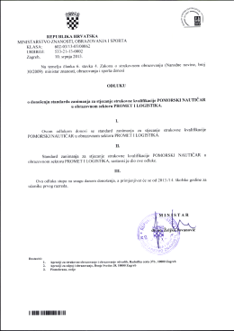 Odluka o dono&scaron;enju standarda zanimanja za stjecanje strukovne