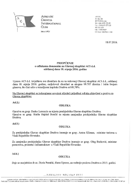 Priopćenje o odlukama donesenim na Glavnoj skupštini
