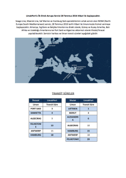 LimakPort`a İlk Direk Avrupa Servisi 28 Temmuz 2016 itibari ile