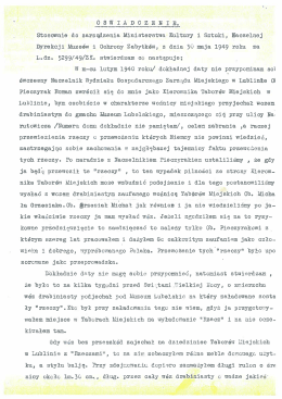 oświadczenia Franciszka Galery z roku 1949, w którym opisuje swój