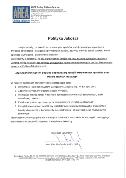 Polityka jakości - Area Cooling Solutions
