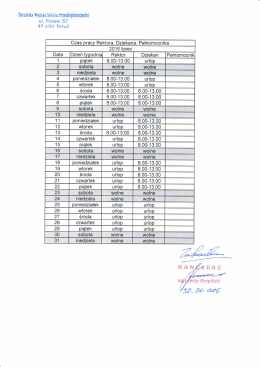 Grafik pracy władz uczelni - Toruńska Wyższa Szkoła