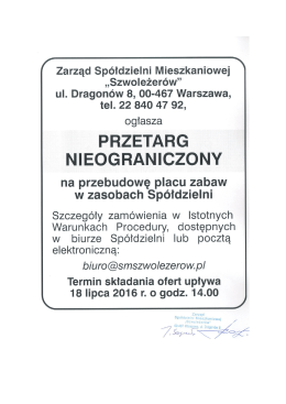 Ogłoszenie o przetargu na przebudowę placu zabaw