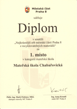 Page 1 Městská část Praha 8 uděluje Diplom v soutěži „Nejkrásnější