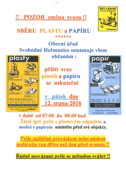 Změna svozu plastů - srpen 2016