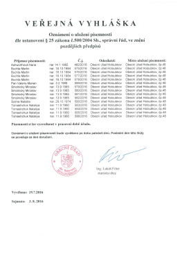 Oznámení o uložení písemnosti - popelné 2016