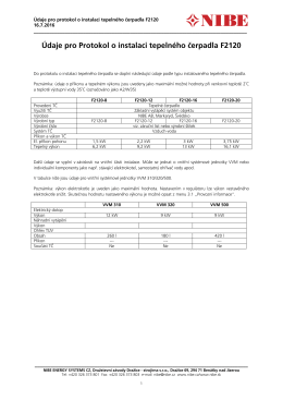 Údaje pro Protokol o instalaci tepelného čerpadla F2120