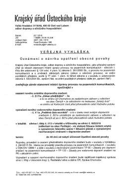 záměr stanovení místní úpravy provozu na pozemních komunikacích