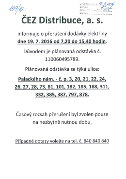 D 109 2016 - Přeru&scaron;en&iacute; dod&aacute;vky elektřiny