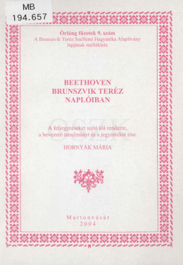 Beethoven Brunszvik Teréz naplóiban (Őrláng füzetek, ISSN