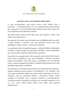 Page 1 AZ ORSZÁGGYŰLÉS ELNÖKE Köszöntő a Diós nevű