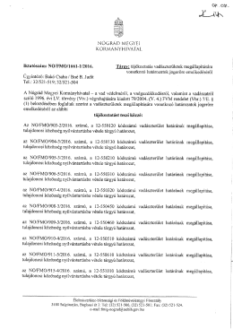 Tájékoztatás vadászterületek megállapítására vonatkozó