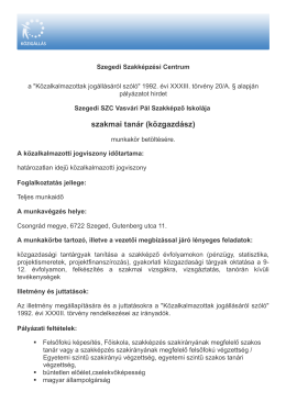szakmai tanár (közgazdász) - Szegedi Szakképzési Centrum