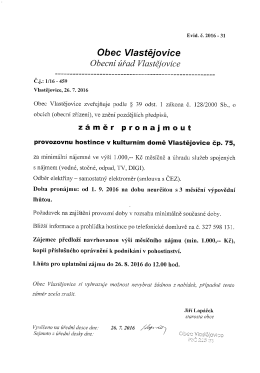 Evid.č.: 2016 -31 Záměr pronajmout provozovnu