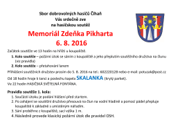Pozvánka na Memoriál Zdeňka Pikharta dne 6.8.2016