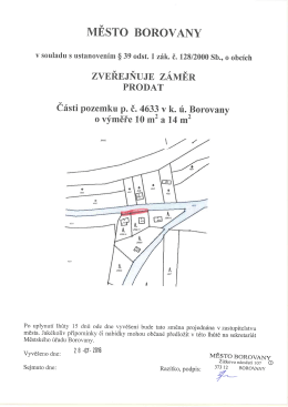 Zveřejňuje záměr prodat části pozemku p.č. 4633