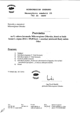 Pozvánka na 9. Valnou hromadu Mikroregionu Odersko