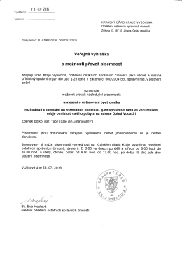 Veřejná vyhláška o možnosti převzít písenost čj. OOSČ 511/2016