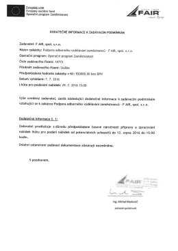 Dodatečn&eacute; informace k zak&aacute;zce