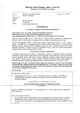 Informace o návrhu výroku územního rozhodnutí