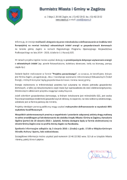 Informacja Burmistrza Miasta i Gminy Zagórz