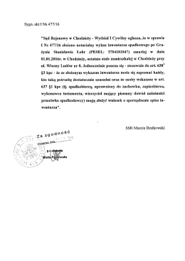 TREŚĆ OGŁOSZENIA  - Sąd Rejonowy w Chodzieży