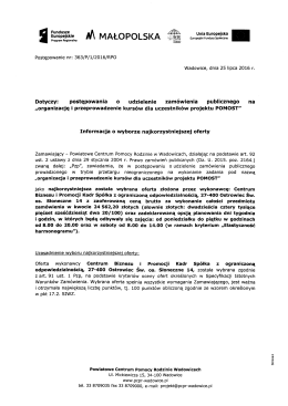 Informacja o wyborze oferty - Powiatowe Centrum Pomocy Rodzinie