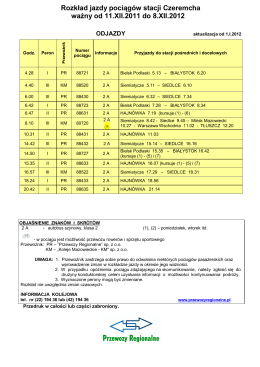 Rozkład jazdy pociągów stacji Czeremcha ważny od 11.XII.2011 do