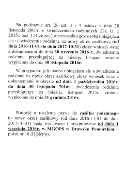 Informacja dotycząca świadczeń rodzinnych na okres zasiłkowy od