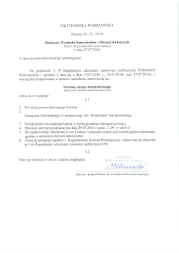w sprawie zmiany przewodniczącego komisji przetargowej