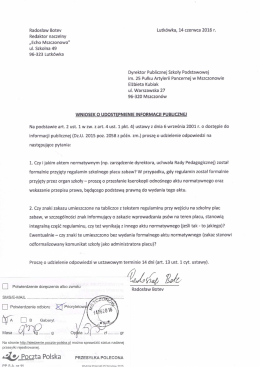 Wniosek o udzielenie informacji publicznej w sprawie regulaminu