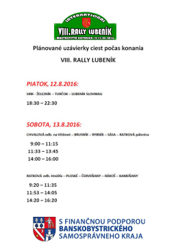 Plánované uzávierky ciest počas konania VIII. Rally Lubeník