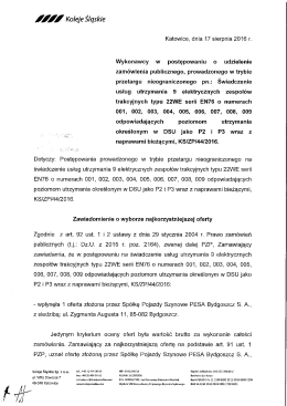 Page 1 AZOV Koleje Śląskie Katowice, dnia 17 sierpnia 2016 r