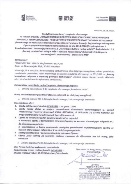 Modyfikacja zapytania ofertowego 001 - UWAGA ZMIANA