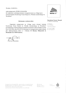 Ogłoszenie o wyborze oferty