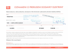 Page 1 OZNAMENI O PRERUSENI DODAVKY ELEKTRINY Vážená