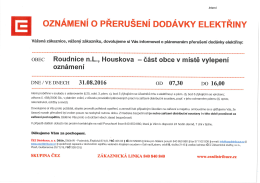 ČEZ - přeru&scaron;en&iacute; dod&aacute;vky elektřiny 31.8.2016 Houskova ul.