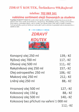sortiment olejů lisovaných za studena